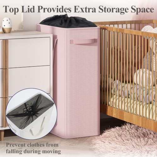 Optish 90L Pink Slim Laundry Hamper, Large Laundry Basket - Image 4