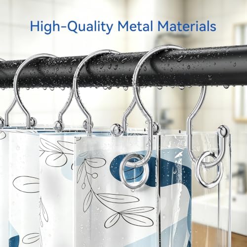 OEH Shower Curtain Hooks, Metal Shower Curtain Hangers, Double Hook Silver - Image 5