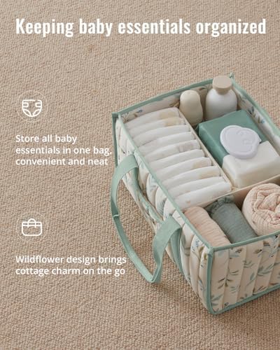 Blissful Diary Leaf Diaper Caddy Organizer, Storage Basket, Sage Leaf - Image 2