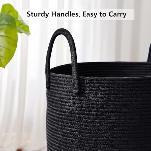 80L Large Black Laundry Basket Tall Woven Hamper - Image 5
