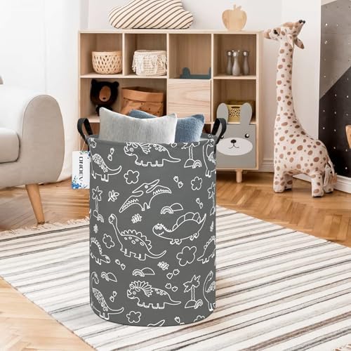 Round Dinosaur Laundry Hamper, Cotton Canvas Teen Room Storage Bin - Image 7