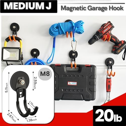 ULIBERMAGNET Heavy Duty Magnetic Garage Hooks Kit, 12 Pack Strong Large Magnet - Image 3