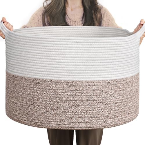 INDRESSME Large Woven Rope Blanket Basket Living Room Brown by INDRESSME