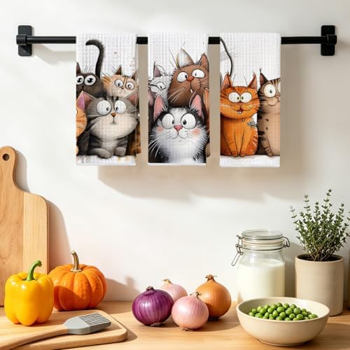 Jztco 3 Pcs Cute Cat Kitchen Towels, Cats Soft Absorbent Hand Tea Towel - Image 4