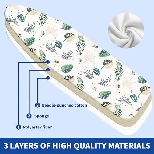 Ironing Board Cover and Pad, Thick Scorch Resistant Padding Green Leaves Print - Image 2