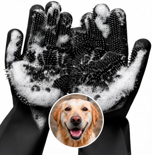 Cat and Dog Washing Gloves, 1 Pair, 11.6 in, Soft Silicone by RZleticc