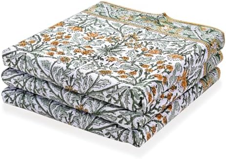 Ridhi Goldenrod Yellow Hand Block Print Cotton Kitchen Towels, 16x28 Inch by Ridhi