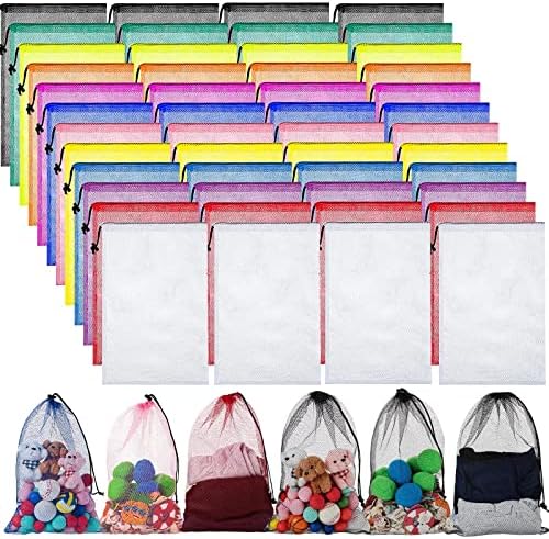 48 Pcs Mesh Bag Drawstring Mesh Laundry Bags, 18 x 12 Inch Nylon Drawstring by Cunno