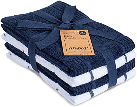AMOUR INFINI Kitchen Towels Pack of 4, Terry Cotton Dish Towels, Ultra Absorbent by AmourInfini