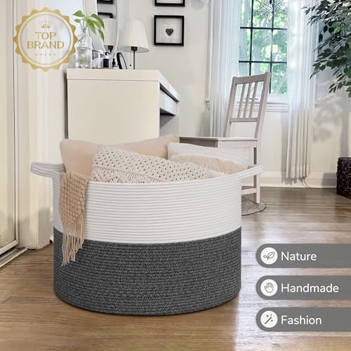 INDRESSME 115L Extra Large Woven Rope Blanket Basket Living Room - Image 7