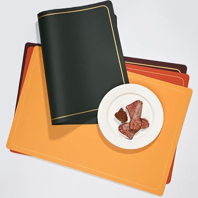 PU Leather Placemats Set of 4 - Waterproof Heat Resistant Dining Table Mats - Minimalist Non-Slip Coasters for Plates & Bowls 18x12 Inches (Orange)