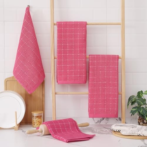 Homaxy 100% Cotton Terry Kitchen Towels, 6 Pack, Rose Red - Image 6