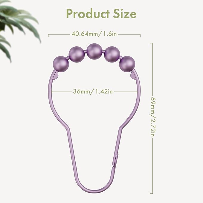 Shower Curtain Hooks, Rust Resistant Purple Shower Curtain Hooks - Image 3