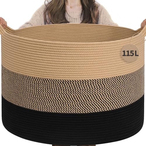 INDRESSME 115L Extra Large Woven Rope Blanket Basket Living Room by INDRESSME