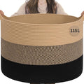 INDRESSME 115L Extra Large Woven Rope Blanket Basket Living Room by INDRESSME