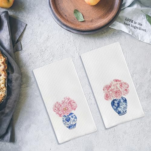 Chinoiserie Blue and White Porcelain Kitchen Towels Set of 2, Chinoiserie Decor - Image 4