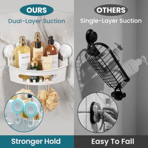 TAILI Suction Corner Shower Caddy, Bathroom Shelf Storage Basket Wall Mounted - Image 4