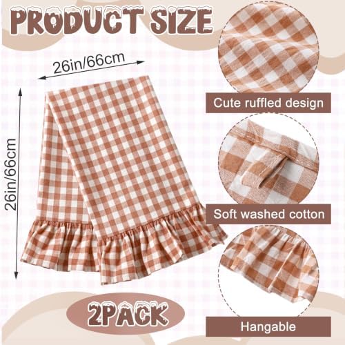 HunnmingRe 2 Pcs Orange Gingham Kitchen Towels Cotton Ruffled - Image 2