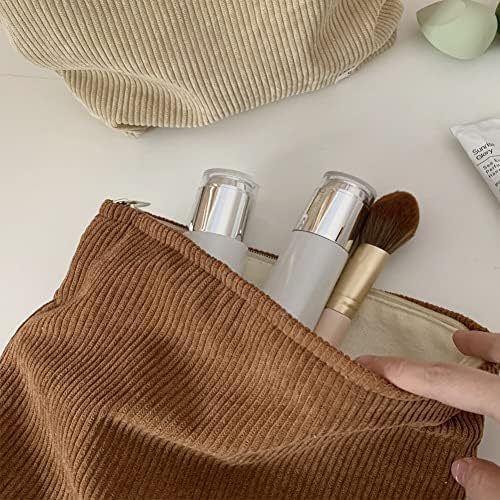 SxoSyo Corduroy Makeup Bags for Women, Cosmetic Pouch Large Purse - Image 3