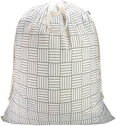 Canvas Laundry Bag with Handles & Drawstring, XL 33"Wx 35"H, Geometry Grid by CALACH