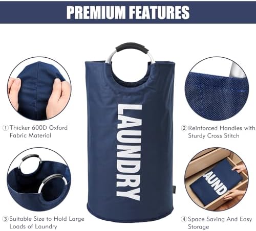 DOKEHOM 125L X-Large Laundry Basket Bag, Collapsible Tall Hamper, Dark Blue - Image 6