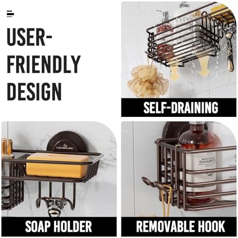 LEVERLOC Shower Caddy Suction Cup, Heavy Duty Bathroom Organizer - Image 4