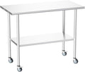 All-Stainless Steel Prep Table, 24 X 48 Inches, with Wheels and Adjustable Undershelf, Heavy-Duty for BBQ,Restaurants,Hotels,Workshops,Kitchens,Gardens, and Garages