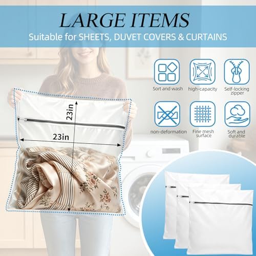 kinice Large Laundry Bag with Zipper Protective Cover, Mesh Laundry Bags - Image 2
