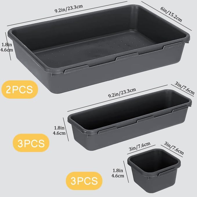 Kutesna 8PCS Plastic Interlocking Drawer Organizer, 3 Sizes Desk Organizer | - Image 2