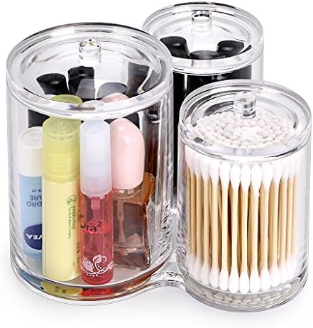 Hipiwe Clear Acrylic Cotton Swab Holder Cotton Round Container, 3 Slots - Image 2