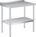 Stainless Steel Prep Table, 48 x 24 Inches, with Backsplash, Adjustable Undershelf, Commercial Heavy Duty Table with Adjustable Under Shelf for Outdoor Use,Restaurants,Hotels,Works