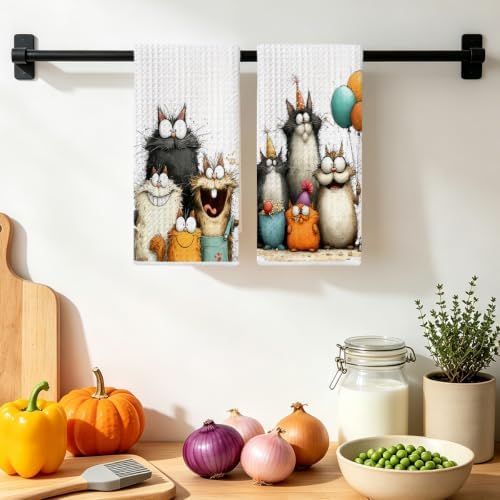2 Pcs Cute Cat Kitchen Towels, Funny Cats Gifts Absorbent Hand Towels-05 - Image 4