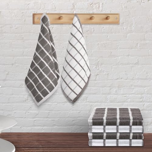 Urban Villa Kitchen Towels Cotton Dish Towels 12”x12” Grey White - Image 3