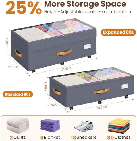 Budding Joy 80L 2 Pack Adjustable Under Bed Storage Containers - Image 2