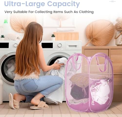HOUSE AGAIN 2Pack Strong Mesh Pop Up Laundry Hamper, 70L Collapsible Laundry - Image 2