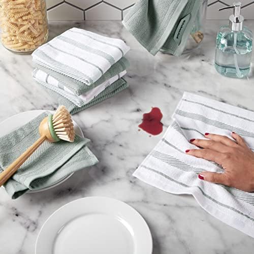 KitchenAid Albany Dishcloth 8 Pack Set, Matte Grey/White - Image 2