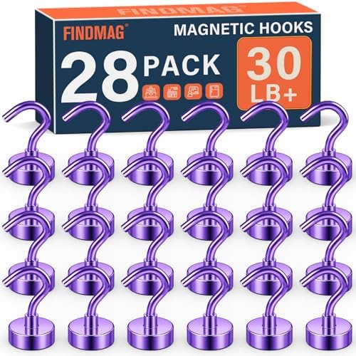 FINDMAG 28 Pack Magnetic Hooks for Cruise Cabins, 30LB+ Purple Magnet Hooks by FINDMAG
