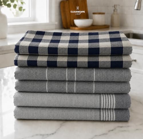Cloud Scape Linen Premium Kitchen Towels Set of 6, Quick Dry by CloudScapeLinen
