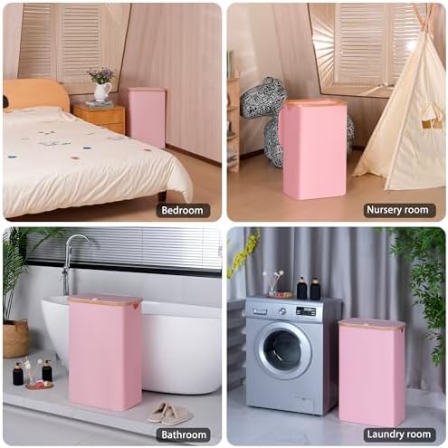 100L Laundry Hamper with Lid, Lagre Basket with Bamboo Handles, Foldable - Image 3