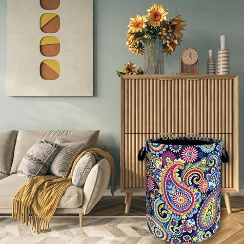 Mandala Paisley Laundry Basket Oxford Cloth Foldable Hamper 18.9x16.5 Inch - Image 7