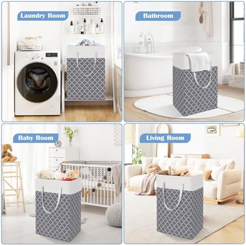 BlissTotes 3-Pack Laundry Basket, Laundry Hamper, Light Grey - Image 6