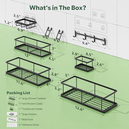Simple Trending 6 Pack Shower Caddy Adhesive, Rustproof Shower Shelves - Image 2