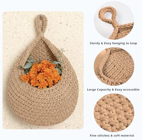 Hanging Storage Baskets Boho Decor Set of 3, Handmade Cotton Rope Wall-Mounted - Image 2