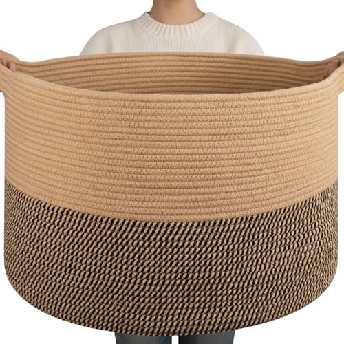 OIAHOMY 90L XXXLarge Blanket Basket Living Room Laundry Basket Jute&Black by MasterofSpaceOptimization