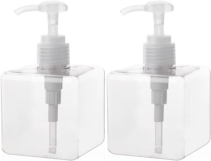 Plastic Pump Bottle Refillable Lotion Soap Dispenser 8.5oz Clear 2 Pack | Sturdy by JiatuA