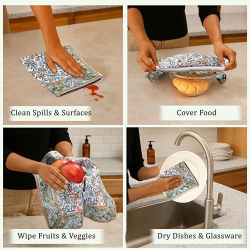 Ridhi Goldenrod Yellow Hand Block Print Cotton Kitchen Towels, 16x28 Inch - Image 5