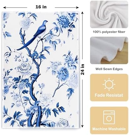Chinoiserie Wildflower Bird Kitchen Towels Set of 2 - Image 5