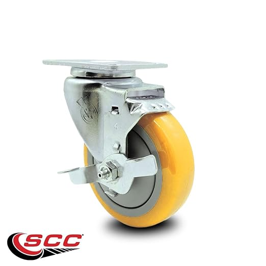 Service Caster Brand Replacement Caster for Uline Caster H-5539SWB - Swivel Top Plate Caster with 4 Inch Yellow Polyurethane Wheel and Top Lock Brake - Fits Carts, Dollies and Poly Box Trucks H-1956
