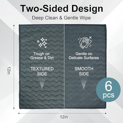 Dual-Sided Microfiber Cloths, 12x12 Lint-Free 6-Pack - Image 2