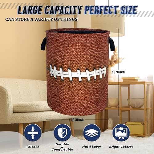 Funny Football Laundry Basket Oxford Cloth Foldable Hamper 18.9x16.5 Inch - Image 3